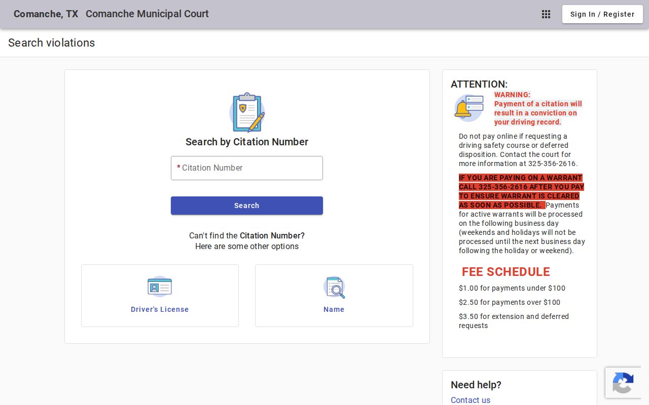 Comanche County traffic court citation search portal