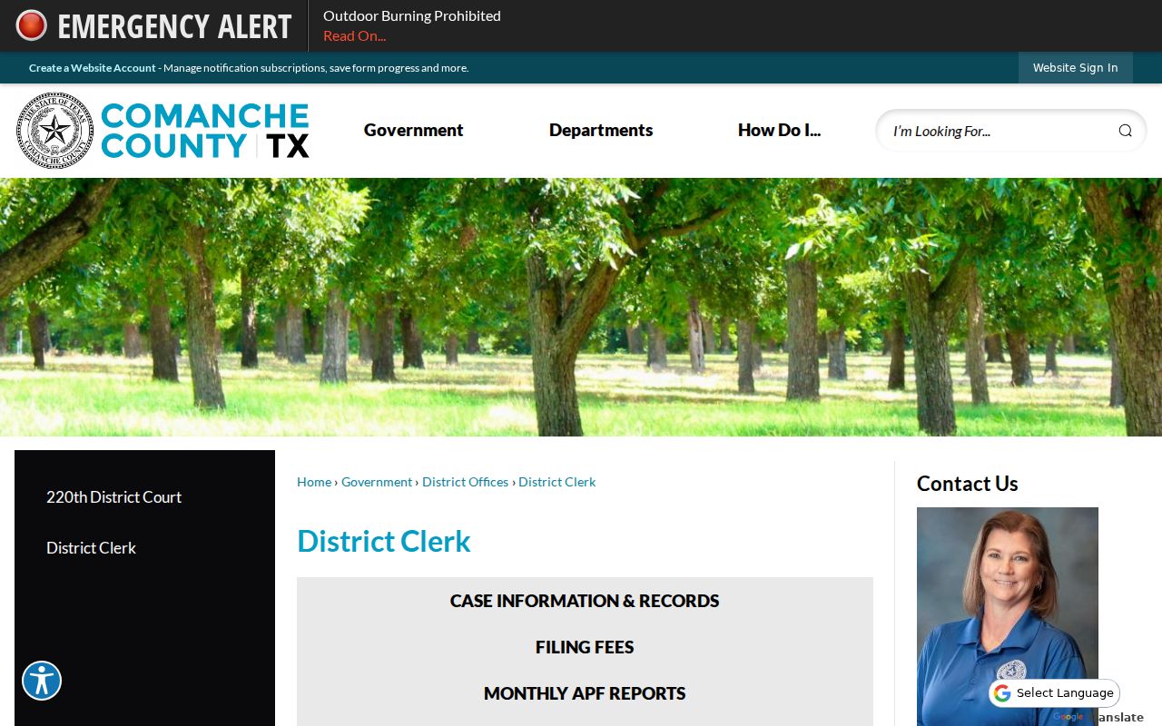 Comanche County District Clerk records page