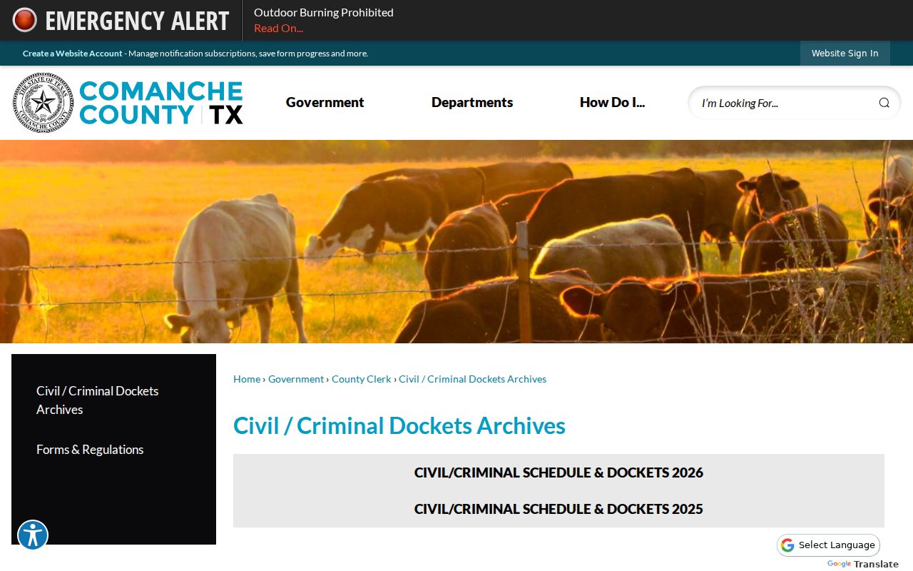 Comanche County docket archive